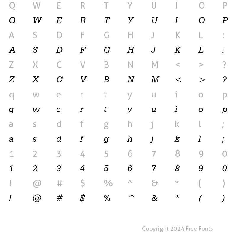 Character Map of Serifa Italic