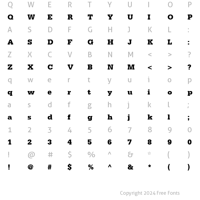 Character Map of Serifa LT 55 Roman Bold