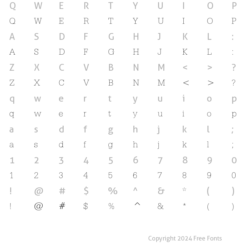 Character Map of Serifa Thin Regular