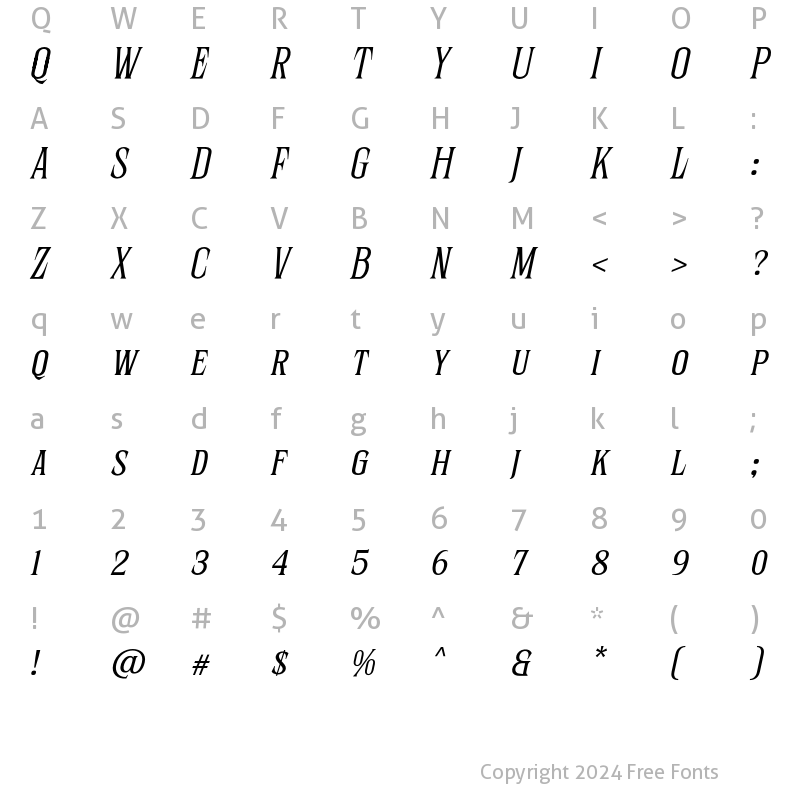 Character Map of Sernes Extra Light Italic