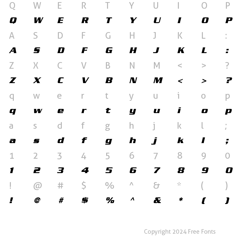 Character Map of Serpentine LT Medium Bold Italic