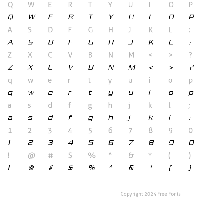 Character Map of SerpentineLightOblique Regular