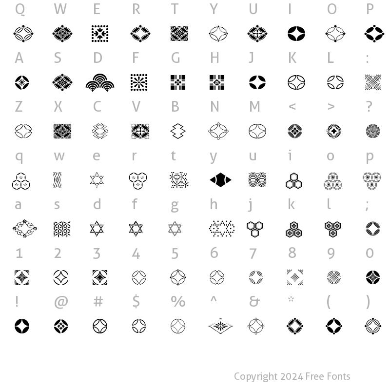 Character Map of Seven Treasures Ornmnt ITC Regular