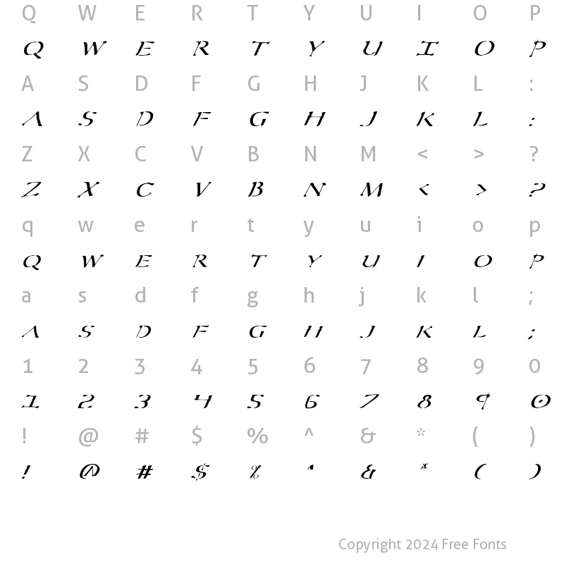 Character Map of Sever Italic Italic