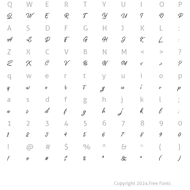 Character Map of Seymore Script Regular