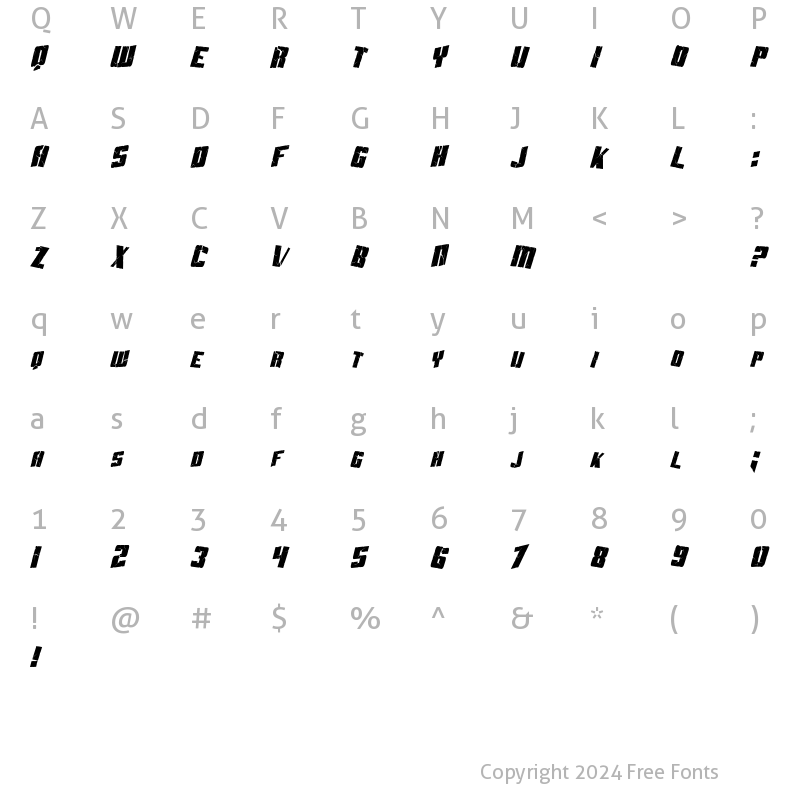 Character Map of SF Aftershock Debris Condensed Italic