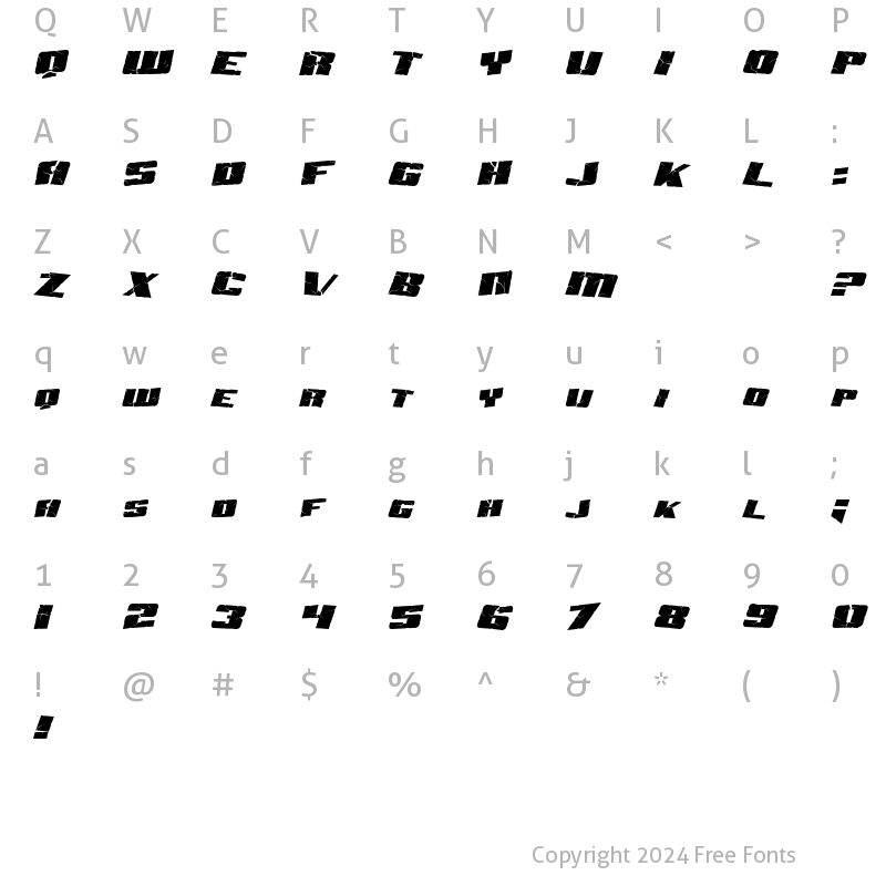 Character Map of SF Aftershock Debris Italic