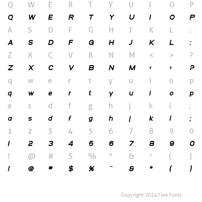 Character Map of SF Arborcrest Heavy Oblique