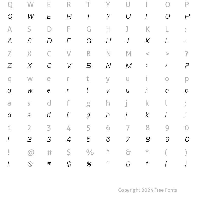 Character Map of SF Arborcrest Light Oblique