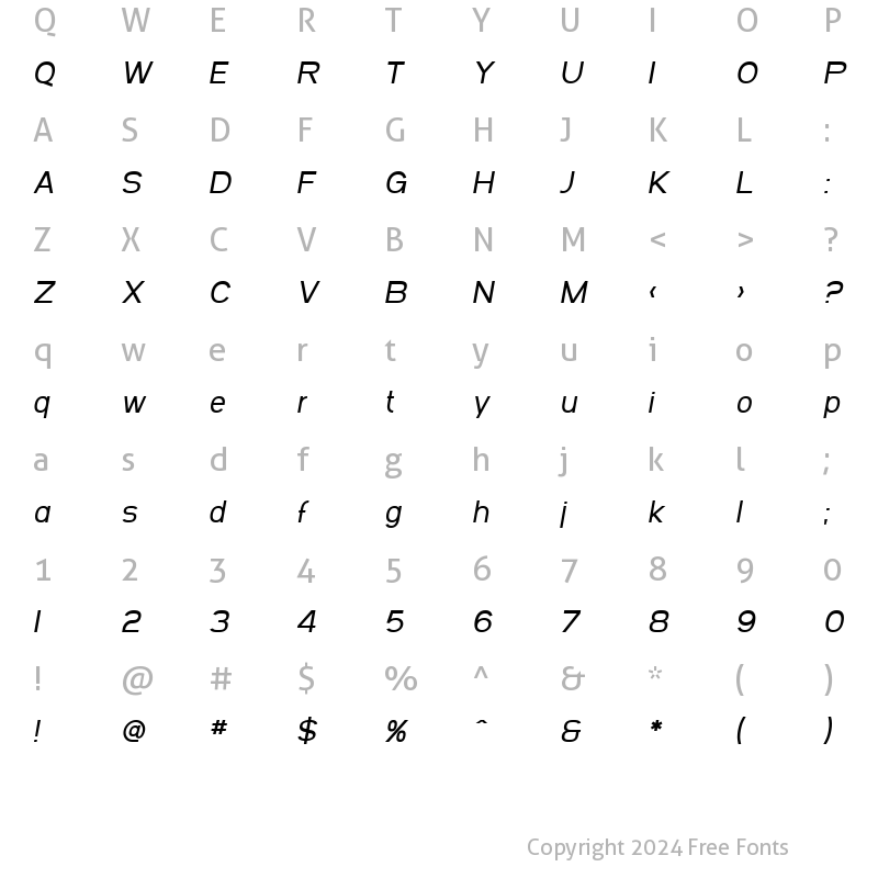 Character Map of SF Arborcrest Medium Oblique