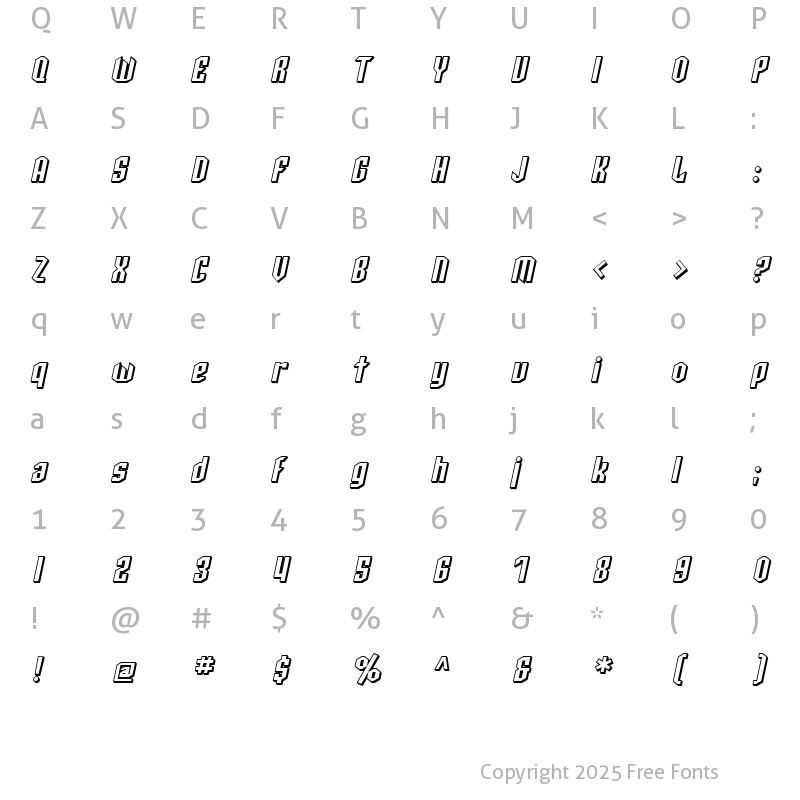 Character Map of SF Archery Black Shaded Oblique