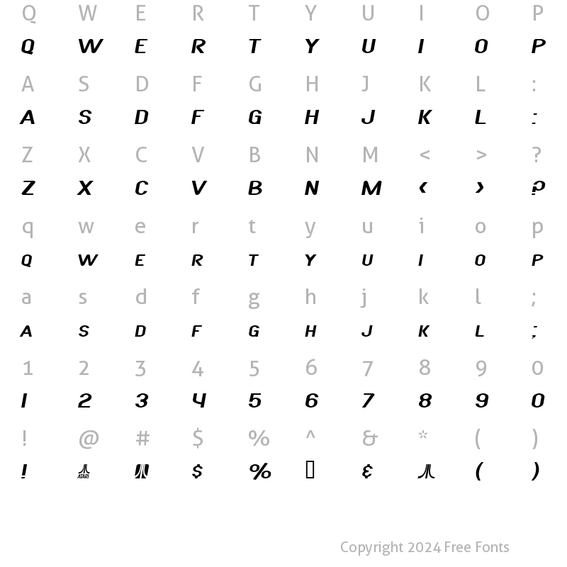 Character Map of SF Atarian System Extended Italic