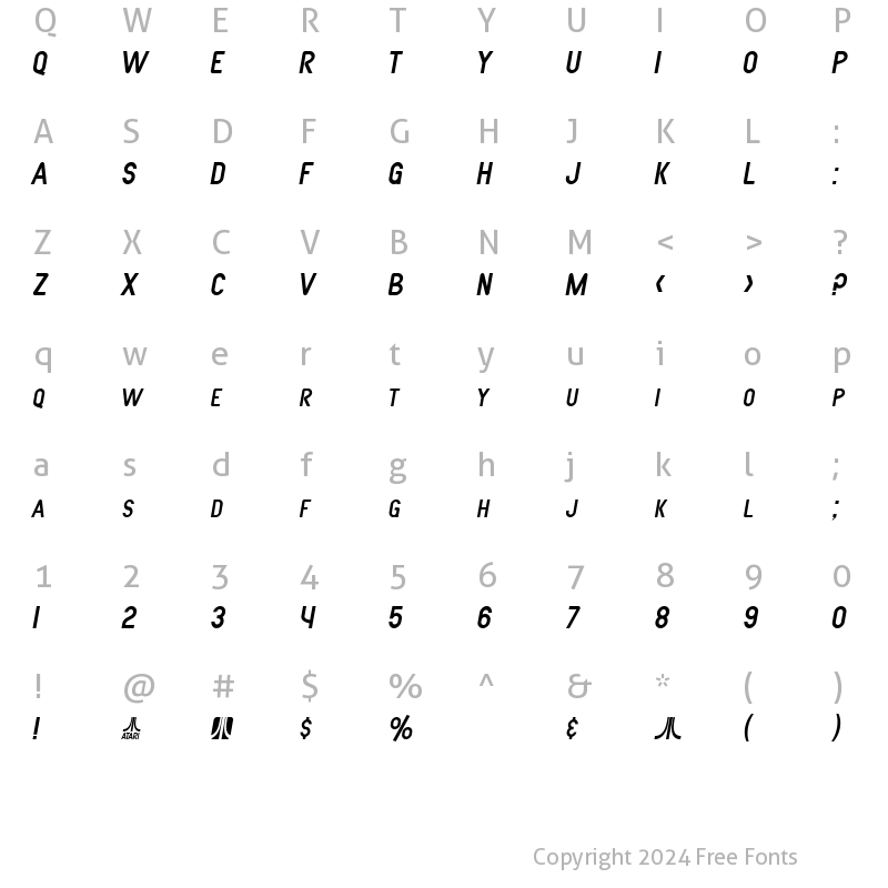 Character Map of SF Atarian System Italic