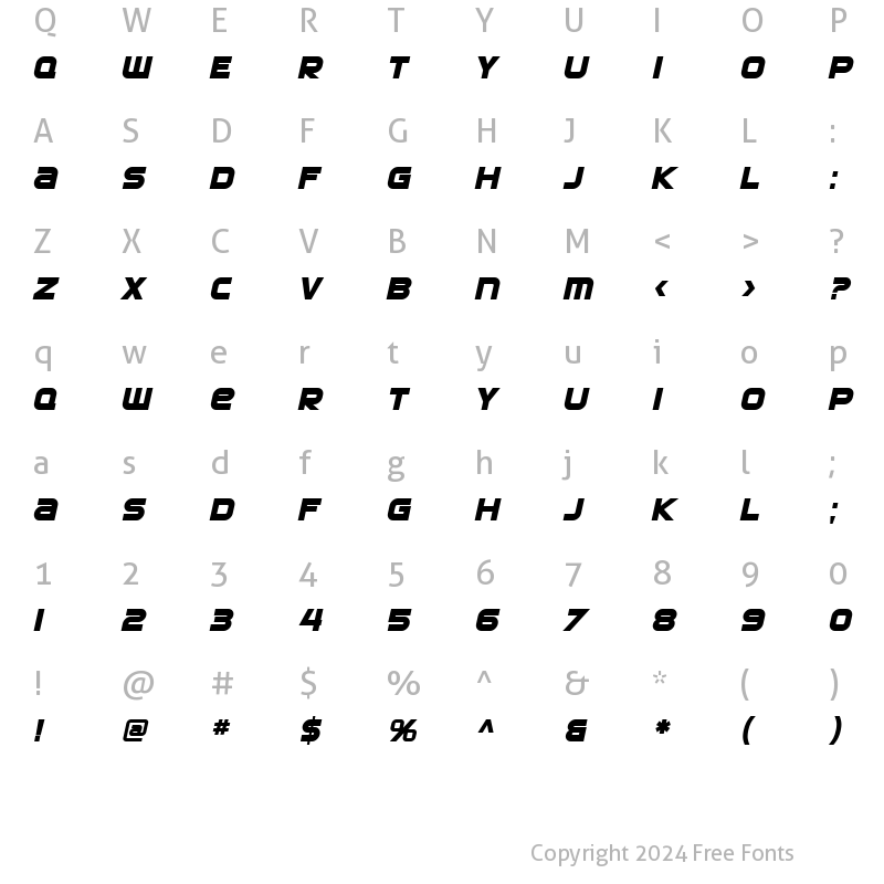 Character Map of SF Automaton Bold Oblique