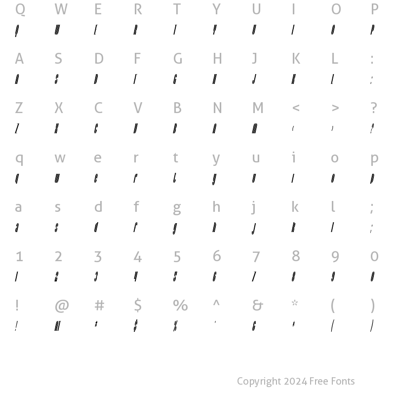 Character Map of SF Baroquesque Condensed Oblique