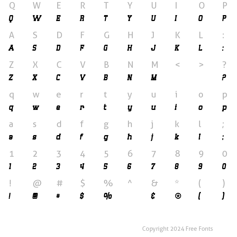 Character Map of SF Big Whiskey Condensed Bold