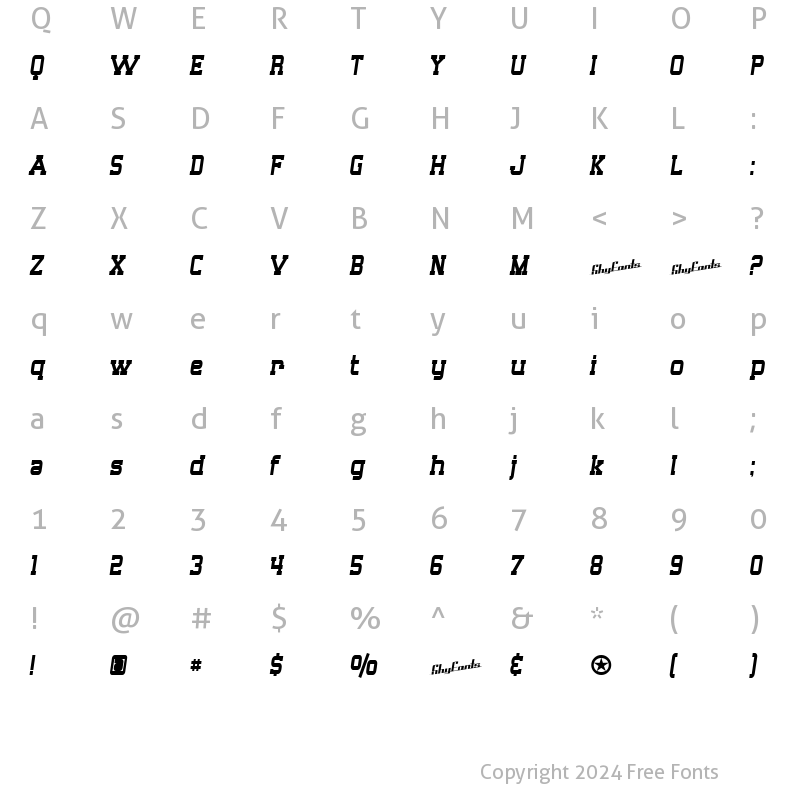 Character Map of SF Big Whiskey Condensed Regular