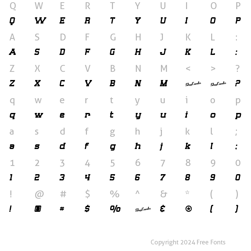 Character Map of SF Big Whiskey Regular