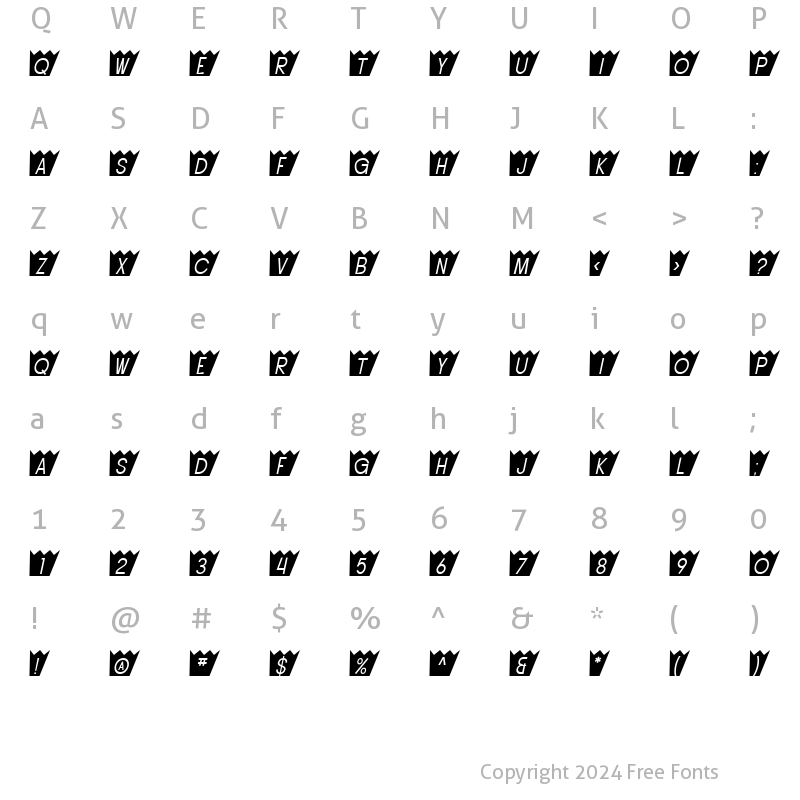 Character Map of SF Buttacup Oblique