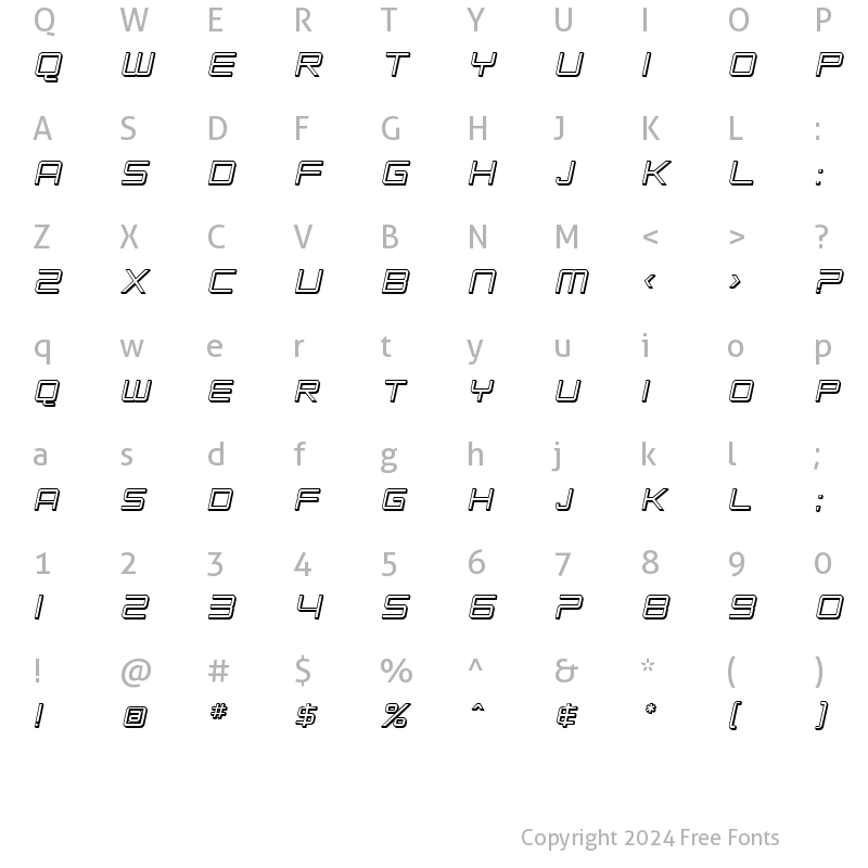 Character Map of SF Chromium 24 SC Oblique