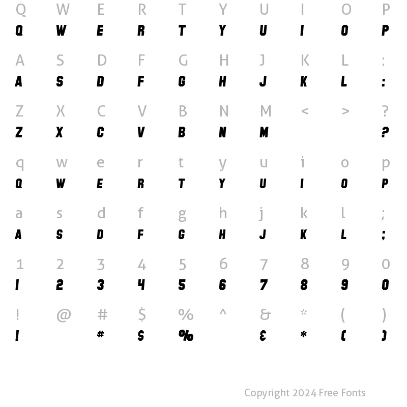 Character Map of SF Collegiate Solid Bold Italic