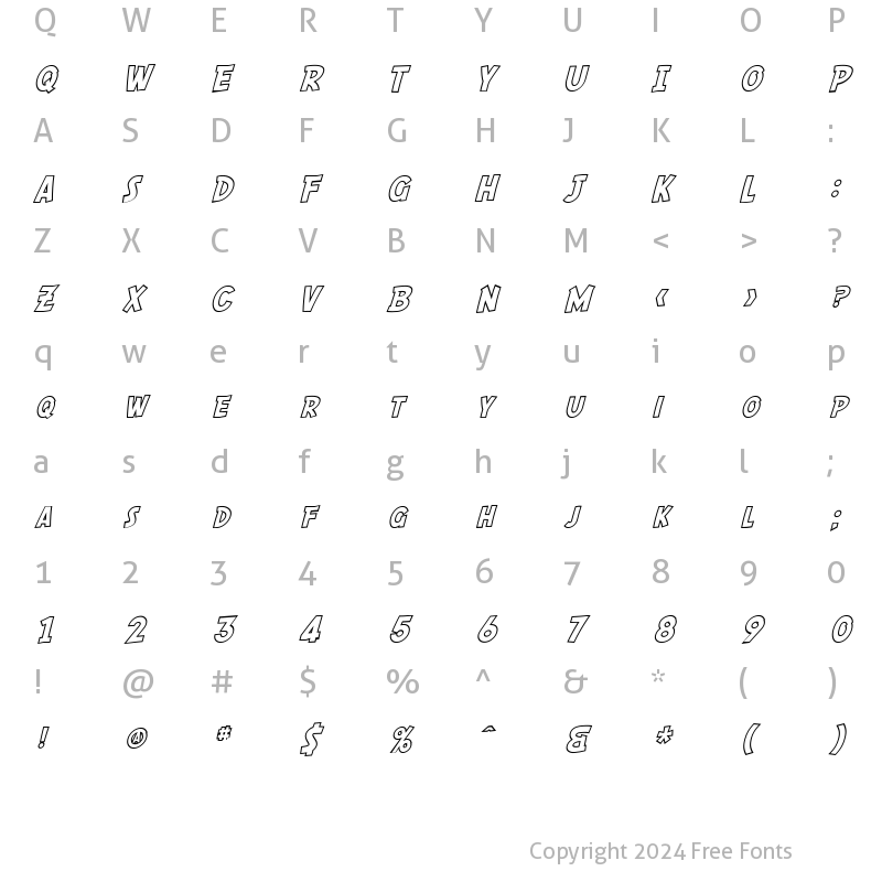 Character Map of SF Comic Script Outline Regular