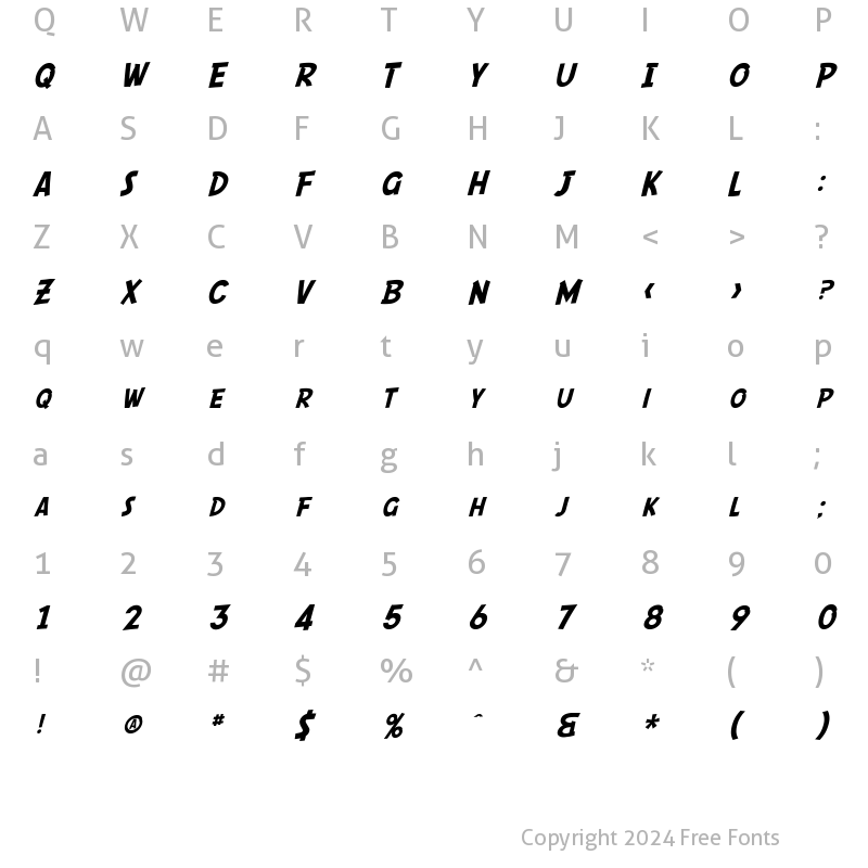 Character Map of SF Comic Script Regular