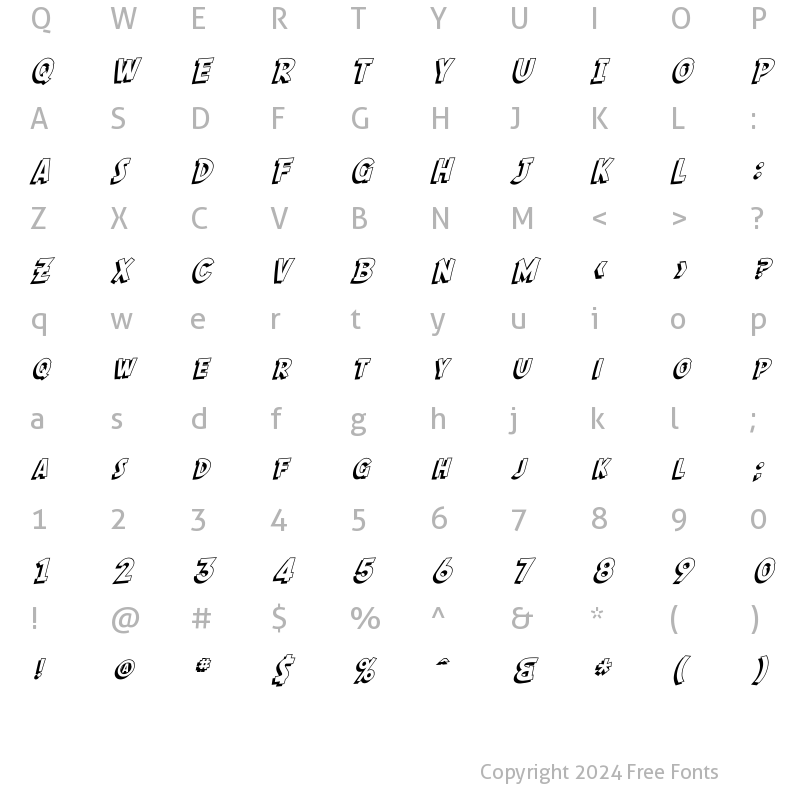 Character Map of SF Comic Script Shaded Regular