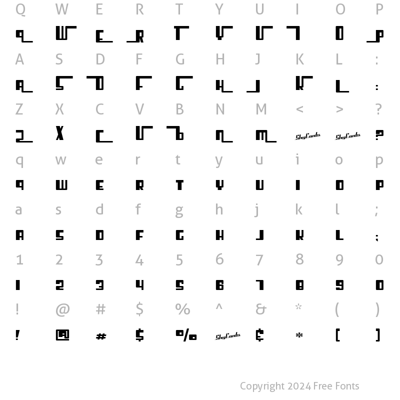 Character Map of SF Cosmic Age Upright Regular