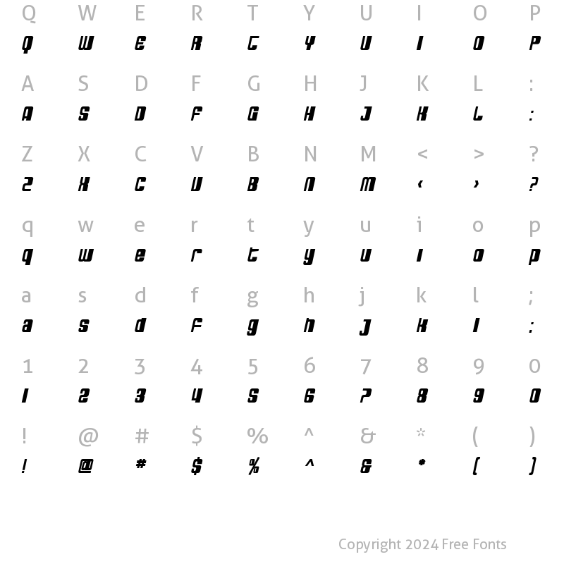 Character Map of SF DecoTechno Bold Oblique