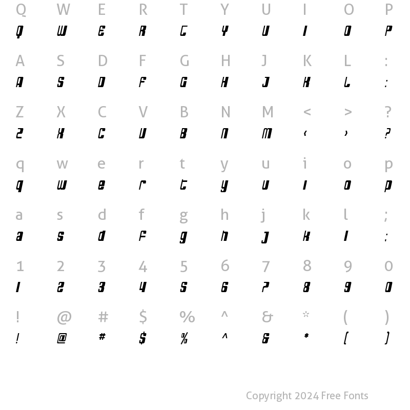 Character Map of SF DecoTechno Condensed Oblique