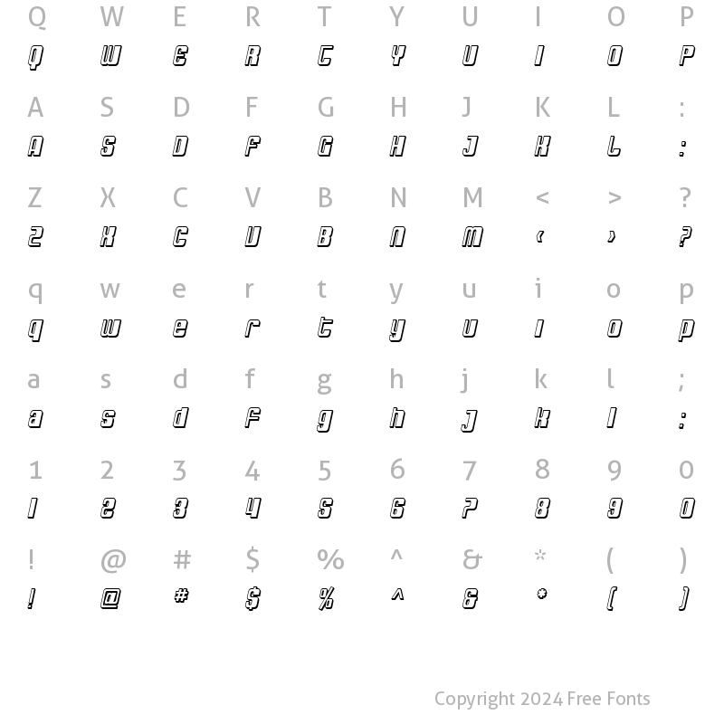 Character Map of SF DecoTechno Shaded Oblique