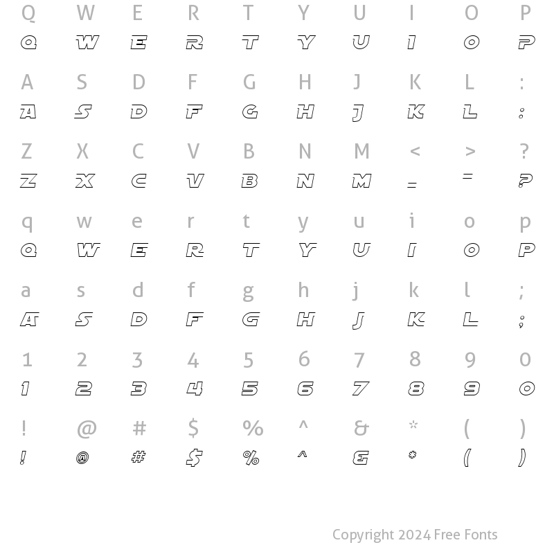 Character Map of SF Distant Galaxy AltOutline Italic