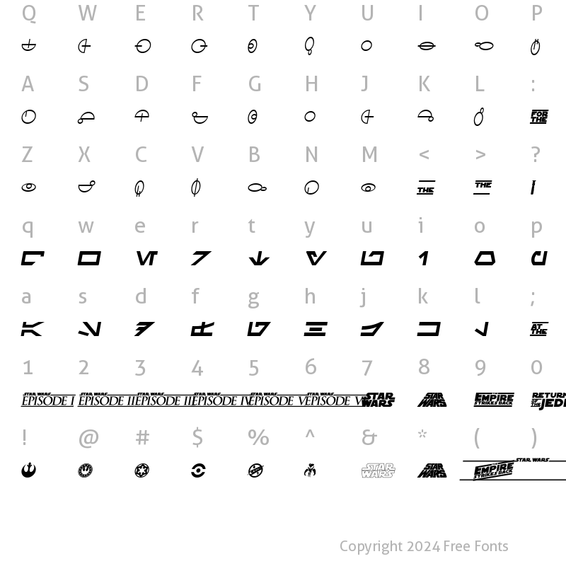 Character Map of SF Distant Galaxy Symbols Italic