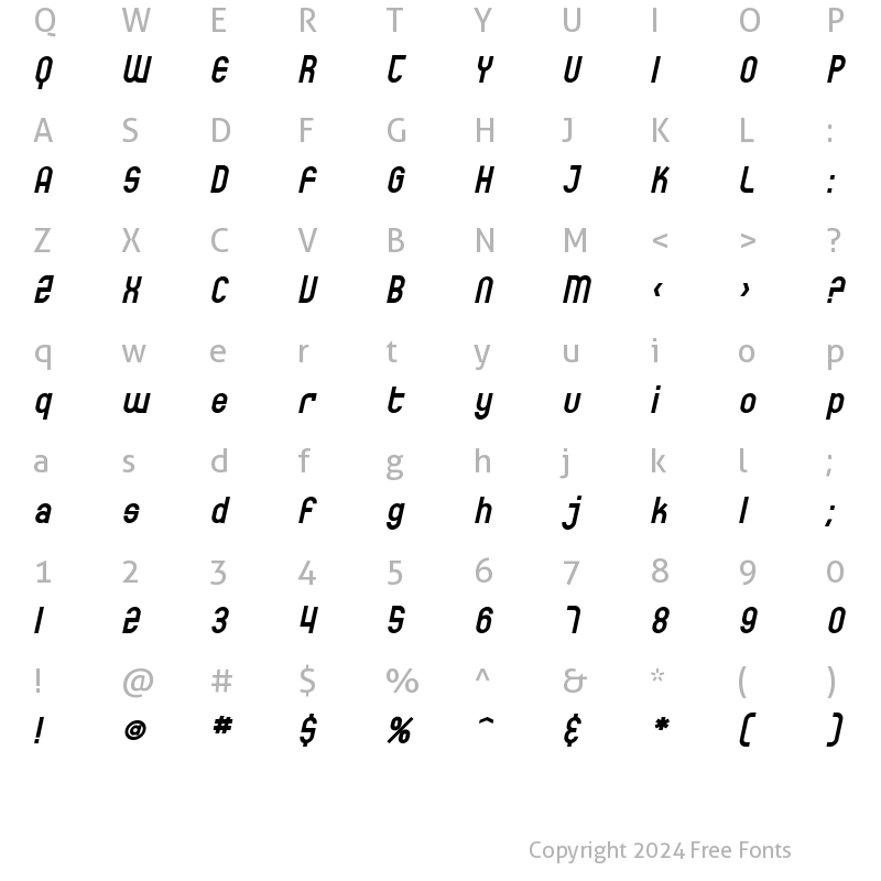 Character Map of SF Eccentric Opus Bold Oblique