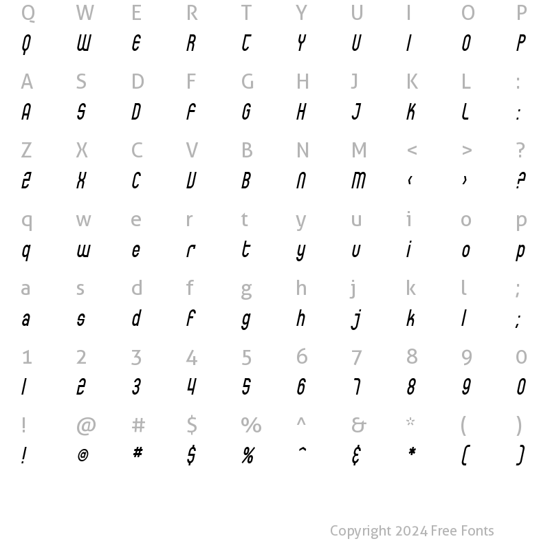 Character Map of SF Eccentric Opus Condensed Oblique