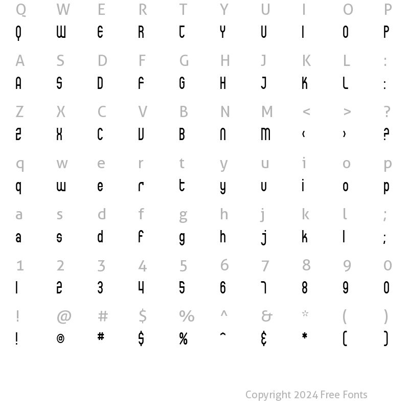 Character Map of SF Eccentric Opus Condensed Regular