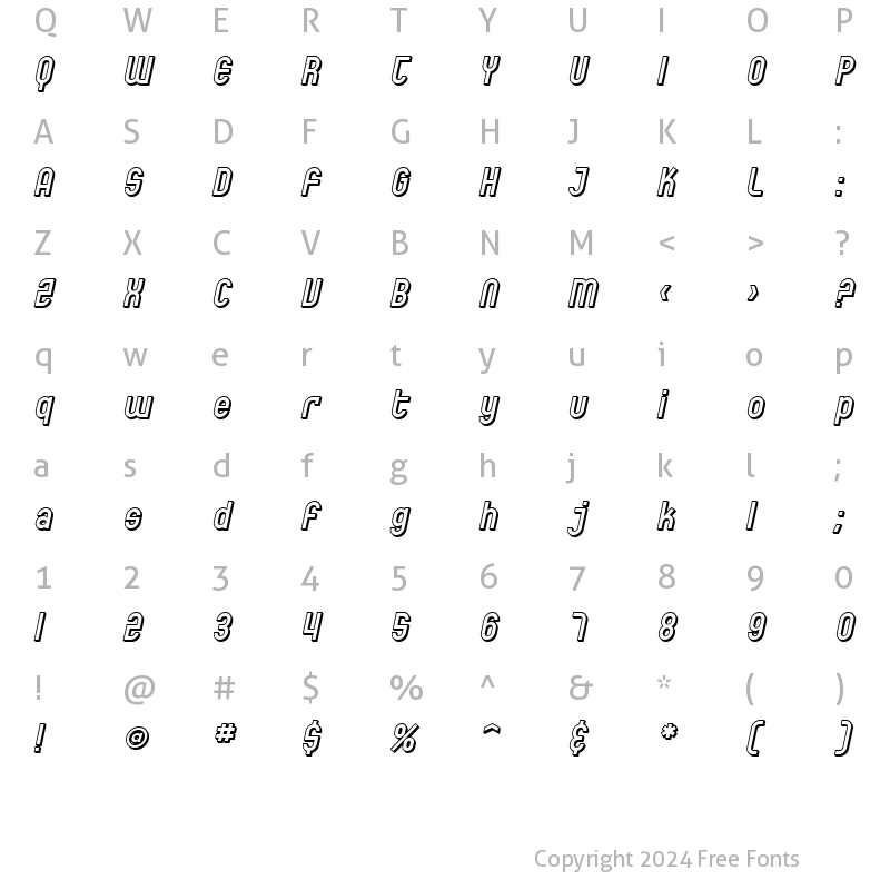 Character Map of SF Eccentric Opus Shaded Oblique