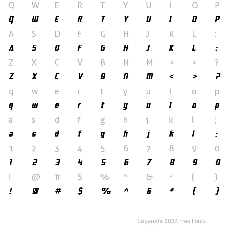 Character Map of SF Electrotome Bold Oblique