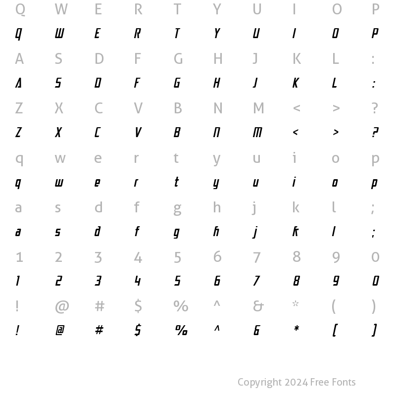 Character Map of SF Electrotome Condensed Oblique