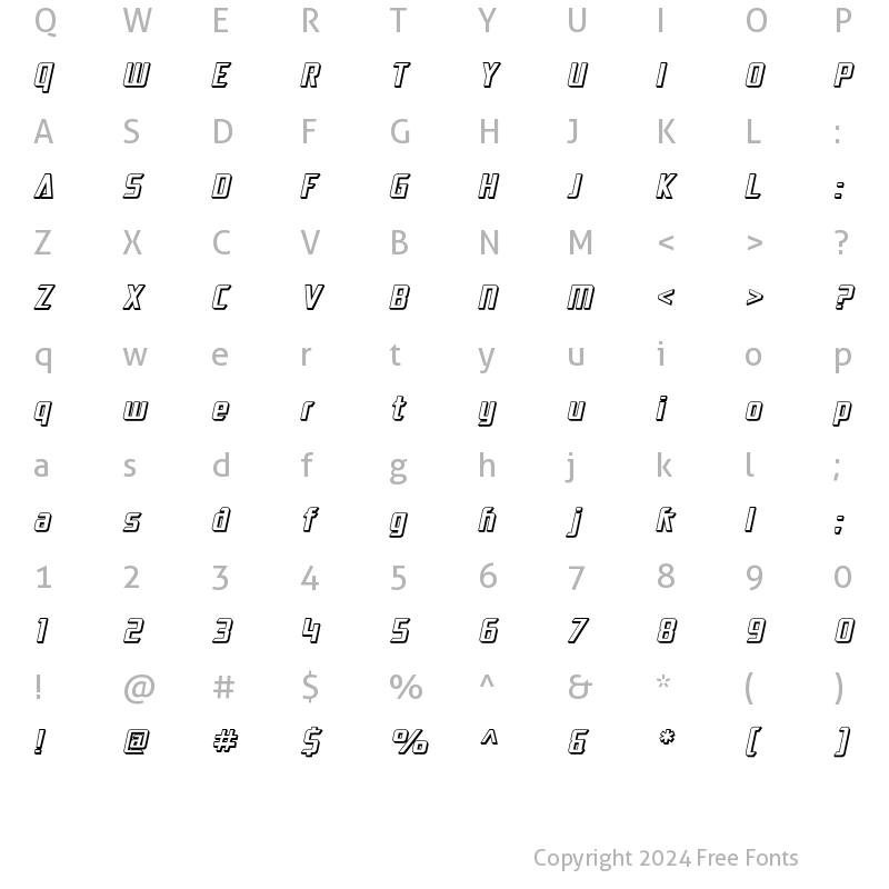 Character Map of SF Electrotome Shaded Oblique