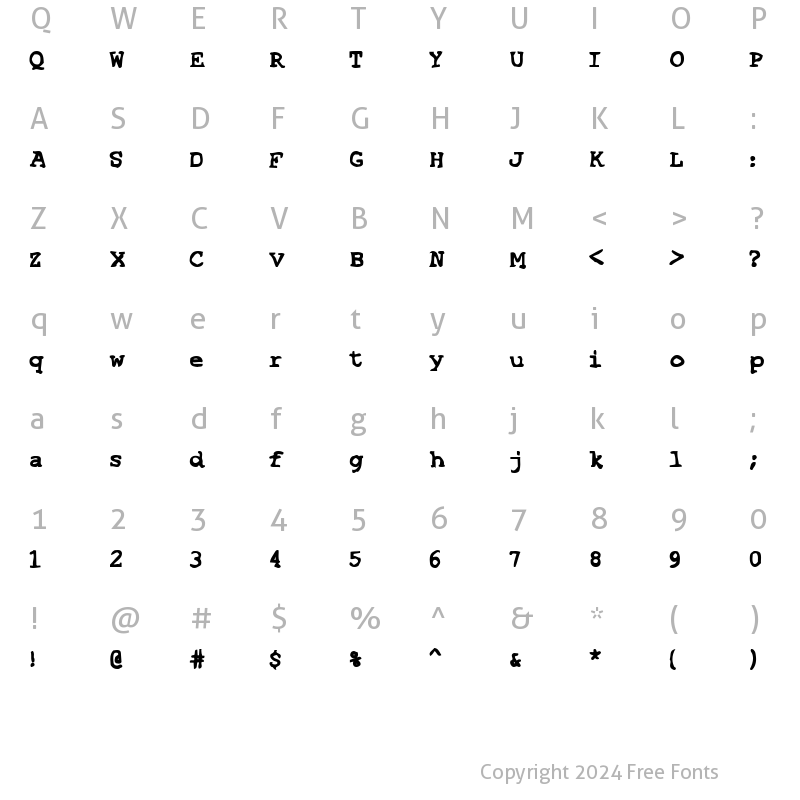 Character Map of SF Espionage Heavy Regular