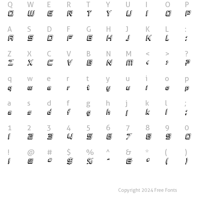 Character Map of SF Fedora Titles Shadow Italic