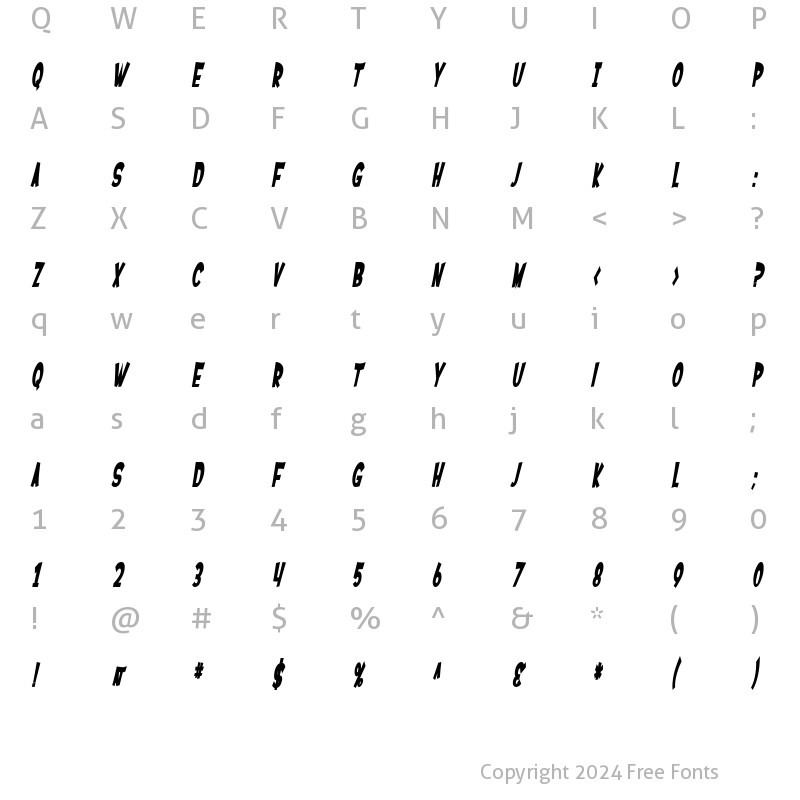 Character Map of SF Ferretopia Bold Oblique