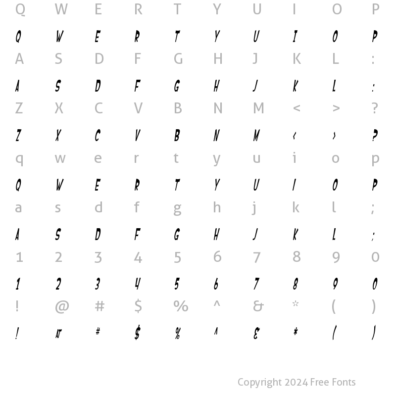 Character Map of SF Ferretopia Oblique