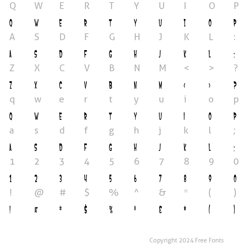 Character Map of SF Ferretopia Regular