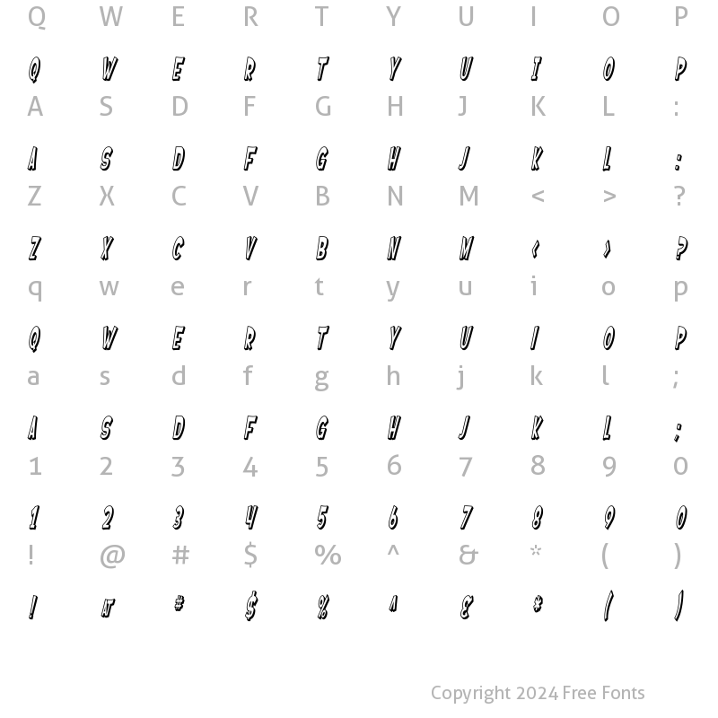 Character Map of SF Ferretopia Shaded Oblique