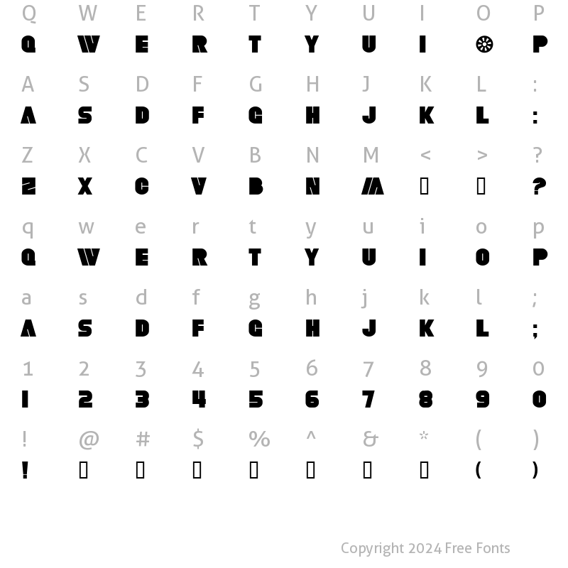 Character Map of SF Fortune Wheel Bold