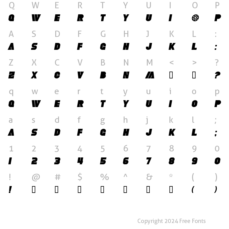 Character Map of SF Fortune Wheel Bold Italic