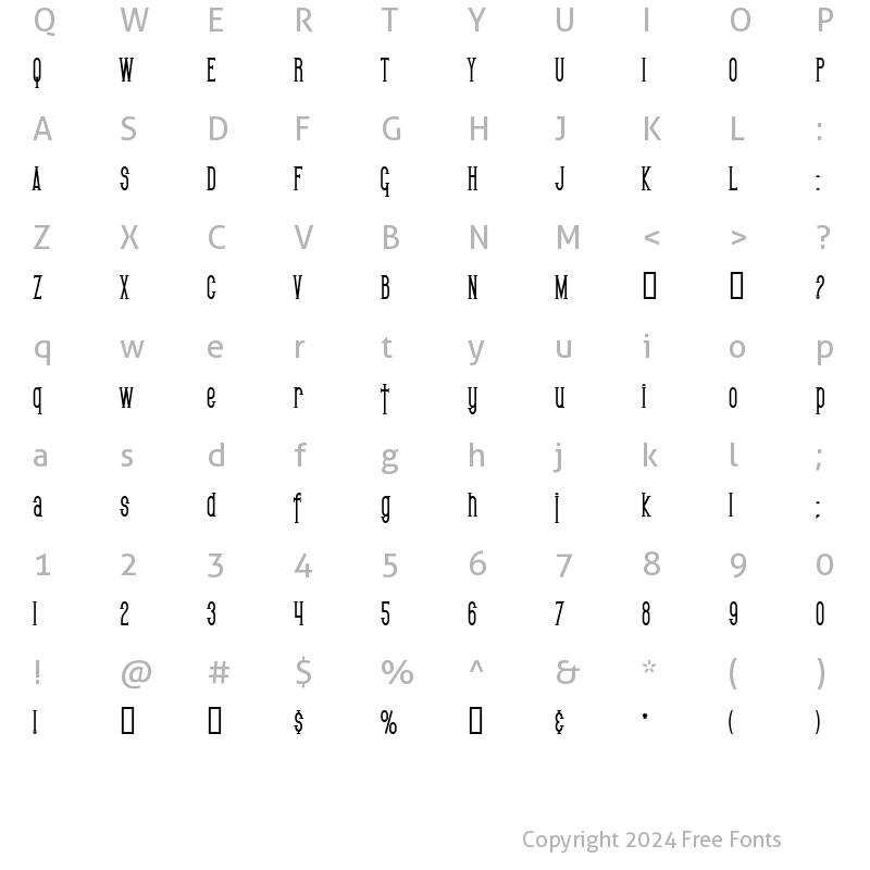 Character Map of SF Gothican Condensed Bold